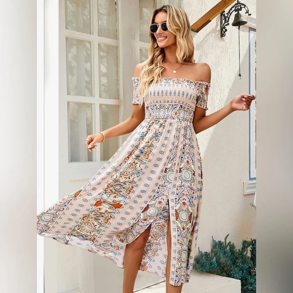 Women’s Boho Small Off-Shoulder Dress - Picture 1 of 16